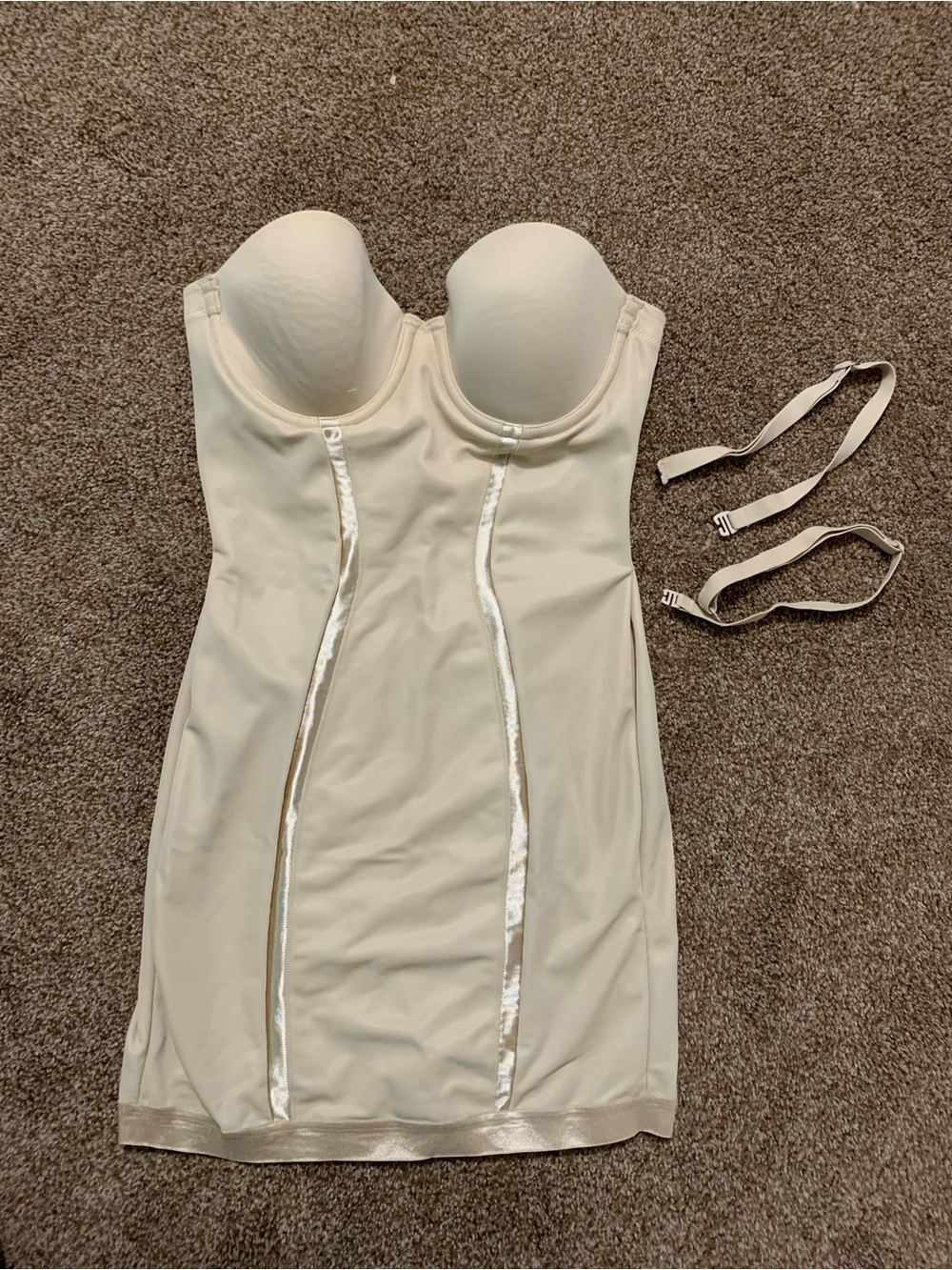 Maidenform Strapless Shapewear Slip in Beige, removable straps, underwire, 34B